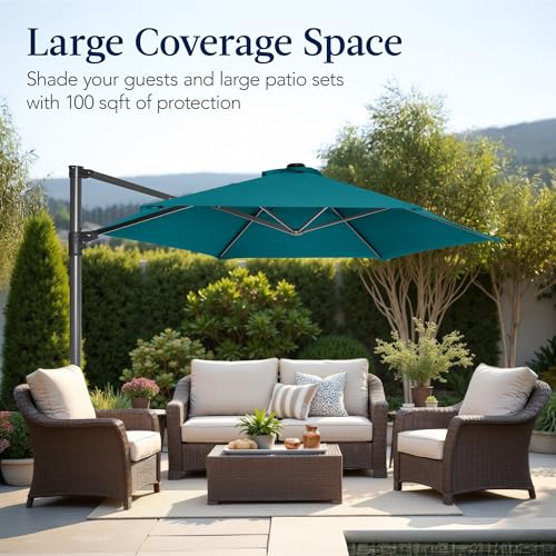 Best Choice Products 10ft Offset Cantilever Hanging Market Patio Umbrella, Smooth 360° Rotation, 8 Sturdy Ribs, Easy Adjustment - Cerulean - color: Cerulean, size: Offset w/ 360° Rotation