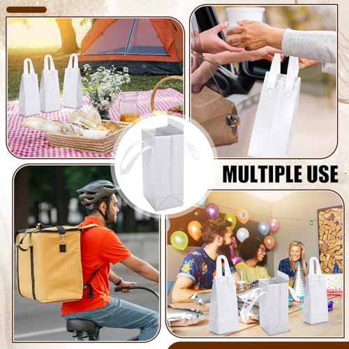 50 Pcs White Insulated Single Cup Drink Carrier Bags Bulk Thermal Insulation Take Away Bags Portable Takeout Coffee Carrier Reusable Carriers with Handle for Hot Cold Beverage - color: White