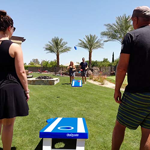 GoSports 4 x 2 ft All Weather Cornhole Boards - American Flag, Red, or Blue - Game Set Includes 8 Bean Bags & Rules - color: Blue