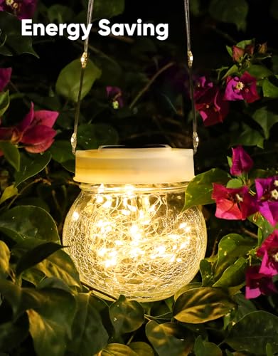 Solar Lantern Solar Lights Outdoor Waterproof 6-Pack, Solar Powered Hanging Lights Cracked Glass Hanging Globes for Christmas Decoration, Shepherd Hook, Garden Tree Ornaments, White Cap, Warm White - color: White Cap Warm White Light, size: 6 Pack
