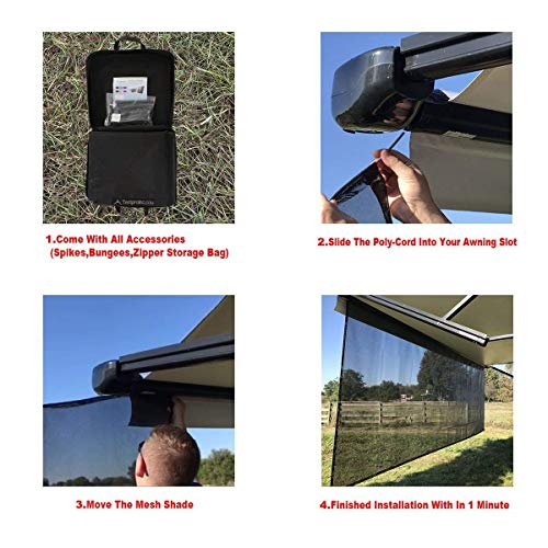 Tentproinc RV Awning Sun Shade Screen 7' X 11' 3'' (Fit fot 12' Awning) Mesh Sunshade UV Blocker Complete Kits Motorhome Camping Trailer Awning Sunscreen Screenshade - 3 Year Warranty (Black) - color: Black, size: 7' x 11'3'' -Actual Measurement