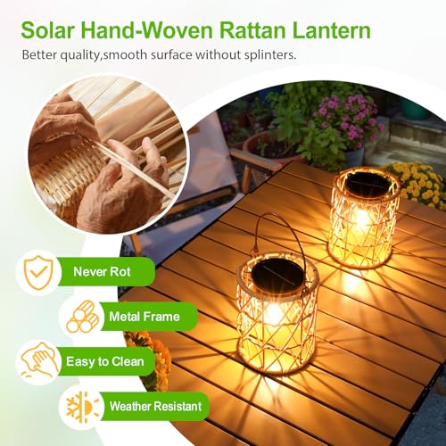 KOOPER Solar Lantern Outdoor Lights, 2 Pack Bright Hanging Solar Lanterns Outdoor Waterproof with Handle, Decoration Rattan Lanterns for Outside Hanging Garden Patio Yard Porch Trees Lawn Pathway Gift - style: 2 Pack