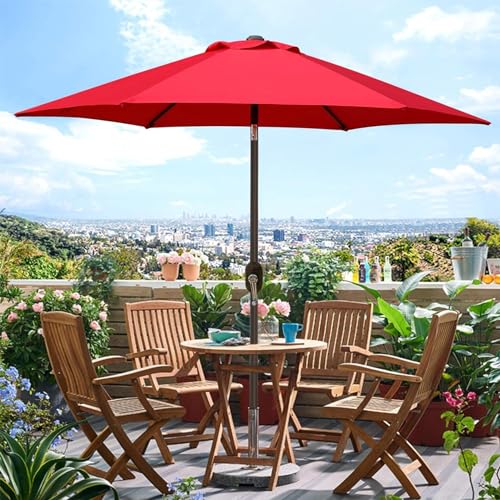Blissun 7.5 ft Patio Umbrella, Yard Umbrella, Outdoor Market Umbrella with Push Button Tilt Crank (Red) - color: Red