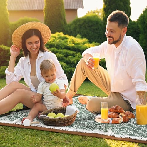 VitalCozy Waterproof Picnic Blankets 71×71 inch Outdoor Blanket Foldable 2 in 1 Double Layer Sandproof Beach Mat with Carry Strap for Camping Lawn Park Beach Grass(Green) - color: Green White