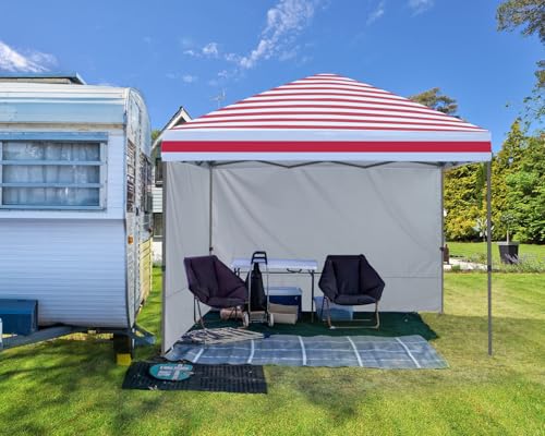 ABCCANOPY Easy Pop up Canopy Tent with 2 Sidewalls for Outdoor Sun Blocking or Rain Protection,10x10, Red Stripes - color: Red Stripes, size: 10x10