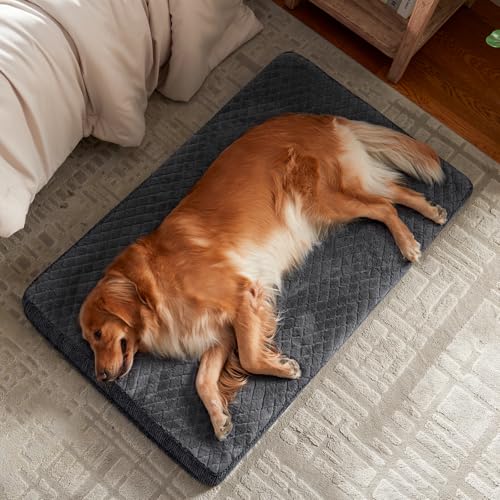 JOEJOY XL Dog Beds Large Sized Dog, Orthopedic Big Dogs Crate Bed with Washable Removable Cover, Extra Thick Egg-Crate Memory Foam Pet Beds up to 80 lbs, Grey, 41"x27" - color: Grey, size: XL(41"x27")