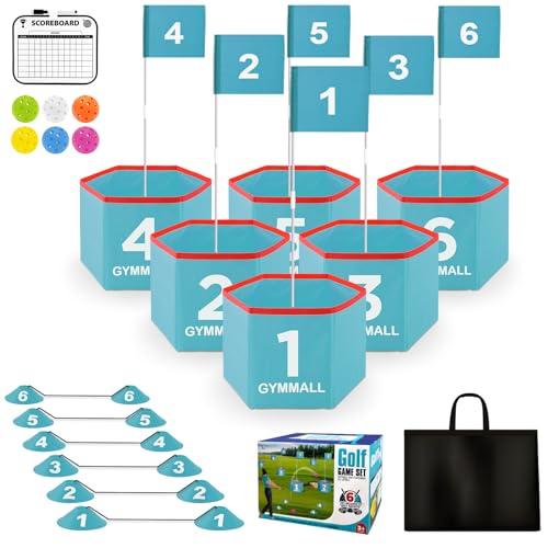 Golf Bucket Yard Game, Backyard Golf Set for Kids, Adults and Family, Outdoor and Indoor Portable 6 Holes Golf Course with Balls, Flags and Carry Bag for Lawn, Park, Beach and Hotel - Blue - color: Blue, size: 6 Holes