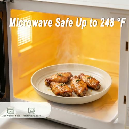 Kitchen Plates Set for 8, Wheat Straw Plate 8 Inch, Unbreakable & Lightweight Plastic Plates, Microwave and Dishwasher Safe Serving Plate for Camping, School, Dorm - Beige - color: Beige, size: 8 Inch