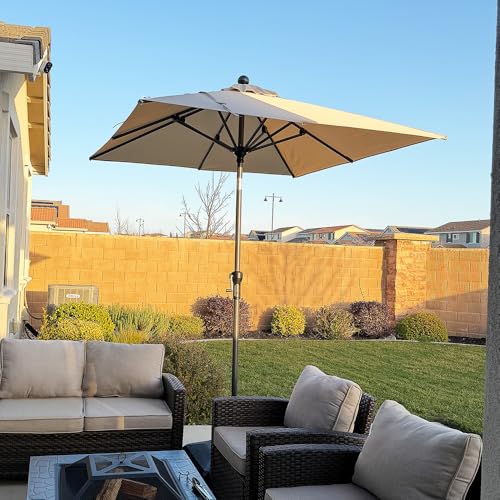 PURPLE LEAF 6' x 6' Square Patio Umbrella Outdoor Table Umbrella Aluminum Frame Market Umbrella Sun Umbrella with 8 Sturdy Ribs & Tilt for Garden Deck Lawn & Pool Beige - color: Beige, size: 6' x 6'