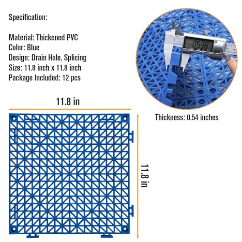 12 Pcs Drainage Mat Modular Interlocking Cushion 11.8" x 11.8" Interlocking Garage Floor Tiles Non-Slip Splicing Interlocking Rubber Floor Tiles for Drain, Deck, Pool, Outdoor/Indoor (Blue) - size: 11.8"x11.8" Blue