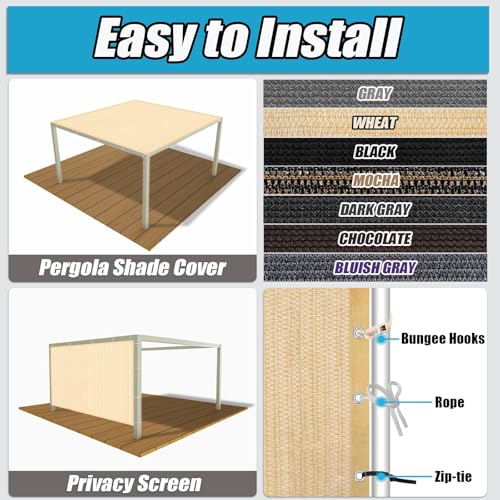 Amagenix 90% Sun Shade Cloth with Grommets, 6' x 16' Pergola Replacement Shade Cover Canopy Privacy Screen for Outdoor Patio Garden, Wheat (We Customized)