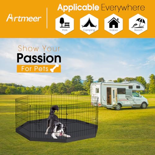 Dog Playpen Regular Octagon Metal Exercise Pet Playpen 8 Panels 24 Inch Bottom Pad Cover for Small Medium Pets Indoor Outdoor(Only Black Bottom pad Cover, Playpen Not Included) - style: Black Bottom pad cover