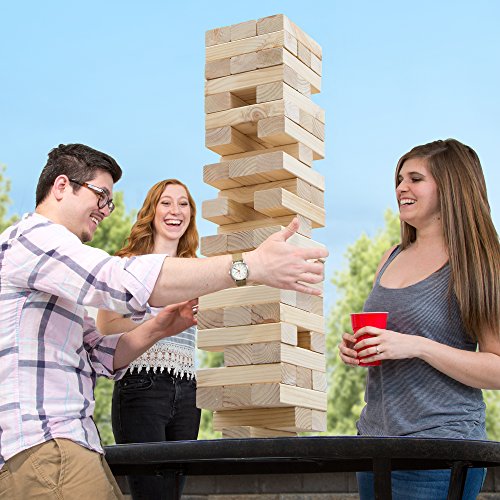 HEY! PLAY! Classic Giant Wooden Blocks Tower Stacking Game, Outdoors Yard Game, for Adults, Kids, Boys and Girls