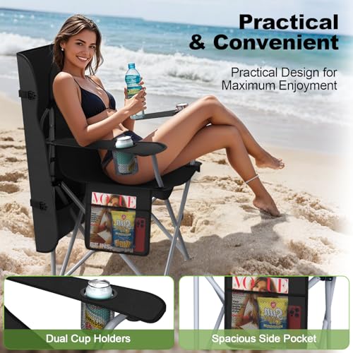 VTOY Portable Camping Chair with Canopy - Folding Chair with Canopy, Durable 600D Oxford Canopy Chair for Camping, Beach, Picnics, Fishing & Sports - color: 2 Pack Black