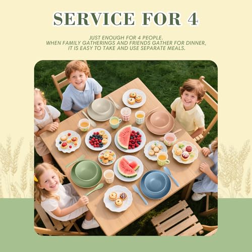 Wrova Wheat Straw Kids Plates and Bowls Sets,Unbreakable Kids Dinnerware sets with Flatwares,Lightweight Reusable Camping Plates and Bowls Sets.Nordic Series - color: Nordic Series, size: 20 Pack