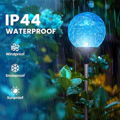 GIGALUMI Solar Garden Lights 6 Pack, Solar Lights Outdoor Decorative Waterproof, Outdoor Solar Lights for Yard Decorations, Multi-Colored Changing Garden Globe Cracked Glass Ball with LED Lights - size: 6pack