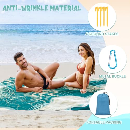 Beach Blanket Waterproof Sandproof 1-7 Adult Oversized 78 '' × 81 '' Lightweight Durable Compact Sand Free Extra Large Beach Mat for Travel Camping Hiking Picnic - color: Jellyfish, size: 78“x81”