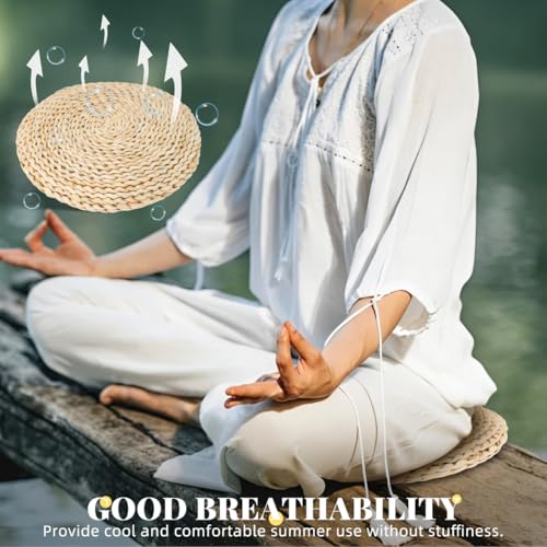 Holibanna Hand-Woven Round Meditation Cushion Set 3 Pcs Japanese Floor Pillows for Yoga Comfortable Sitting Cushions for Living Room and Dining Room