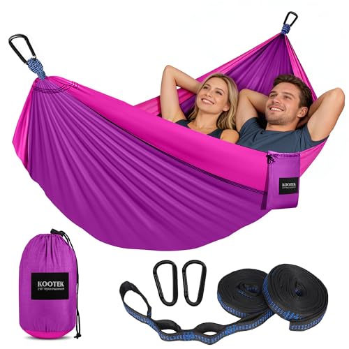 Kootek Camping Hammock, Portable Hammocks with Tree Straps & Attached Carry Bag, Camping Essentials Gear, Perfect for Outside Indoor Hiking Beach Backpack Travel - color: Bright Violet & Pink, size: Large