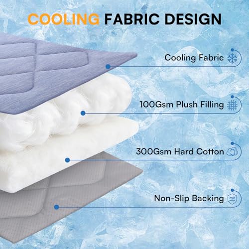 Queenmore Cooling Dog Mat for Dogs, Washable Dog Cooling Mat Indoor Outdoor, Non-Slip Portable Kennel Puppy Bed for Summer, Keep Your Pet Cool (Blue Diamond, Large(35" x 27")) - color: Blue Diamond, size: Large