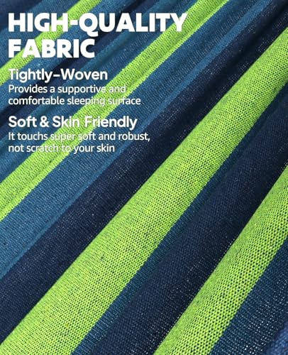 Chihee Hammock for Stand 9.8ft x 4.9ft Soft Cotton Hammock Holds Up to 660lbs Portable Tree Hammocks with Detachable Spreader Bar Pillow 2 Strong Webbings 2 Carabiners Patio Garden Indoor Outdoor - color: Blue/Green Stripes, size: 300x150cm