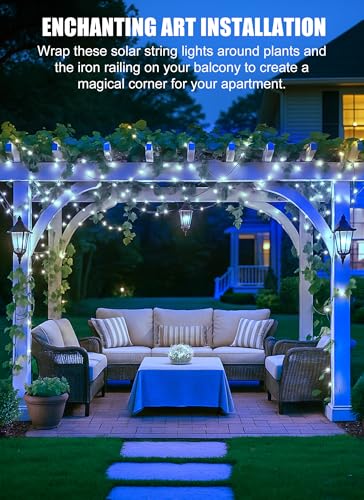 Minetom Solar String Lights for Outside, 33Ft 100 LED Outdoor Solar Fairy Lights, 8 Modes Balcony Lights for Tree Patio Christmas Party Wedding Decor (Pure White) - color: Pure White, size: 1 Pack