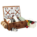Picnic at Ascot Dorset English-Style Willow Picnic Basket with Service for 4, Coffee Set and Blanket- Designed, Assembled & Quality Approved in the USA - color: Wicker With Gazebo Plates/Napkins