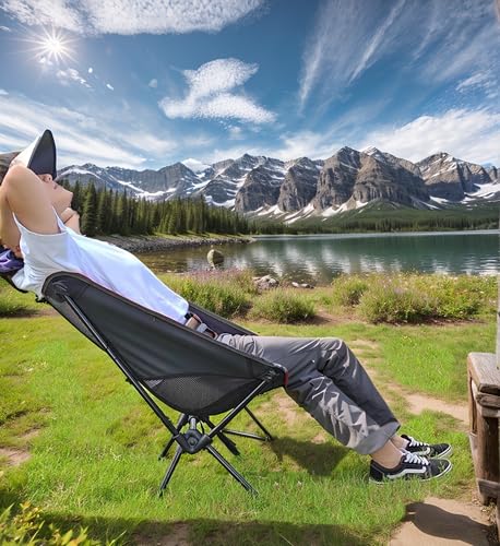 Wind Tour Portable Camping Chair Lightweight Foldable Outdoor Chair for Hiking Camp Backpacking Lawn Beach Fishing Picnic with Carry Bag (Black) - color: Black