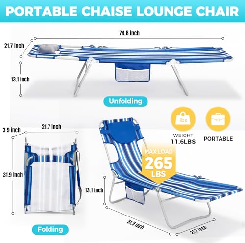 #WEJOY Folding Tanning Chair with Face Hole, 5 Positions Face Down Beach Lounge Chairs with Pillow for Outside Sunbathing Poolside (Blue/White) - color: Readease-face Hole Darkblue/White, style: ReadEase 5 Position Face Hole