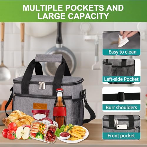 iknoe Insulated Lunch Bag, Foldable 8.5L Cooler Bag for Men & Women, Leakproof Thermal Design, Great for Office, Picnic, Travel, Lunch Box, Grey - color: Gray, size: Medium
