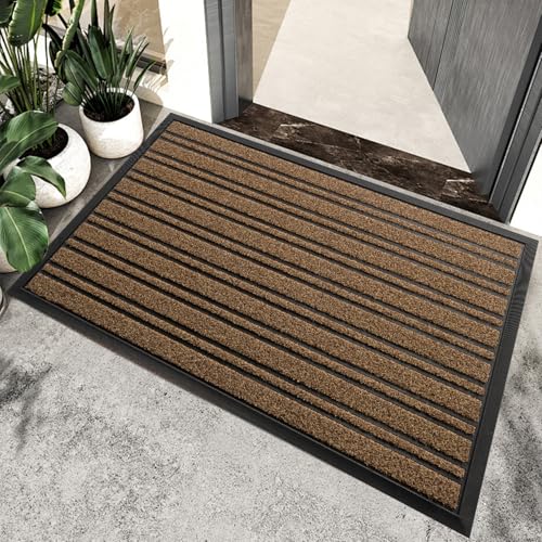 BEHERO Door Mat Outdoor Entrance, 30.5"x17" Extra Durable Front Door Mat Outside, Heavy Duty Welcome Mat for Outside Entry, Back Door Mats Non Slip, Waterproof All-Season Doormats, Beige Brown - color: Beige Brown, size: 30.5" x 17" (Rectangular)