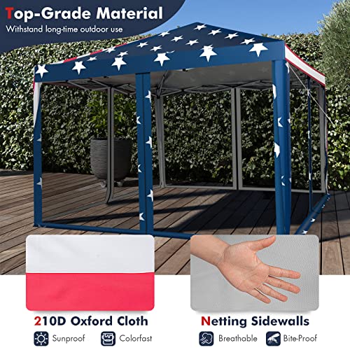Tangkula 10x10 Ft Pop Up Canopy with Netting, Easy Up Canopy with Mesh Sidewalls, Carrying Bag, Adjustable Height, American Flag Outdoor Canopy with 100 Square Feet of Shade for Backyard, Lawn - color: Mix
