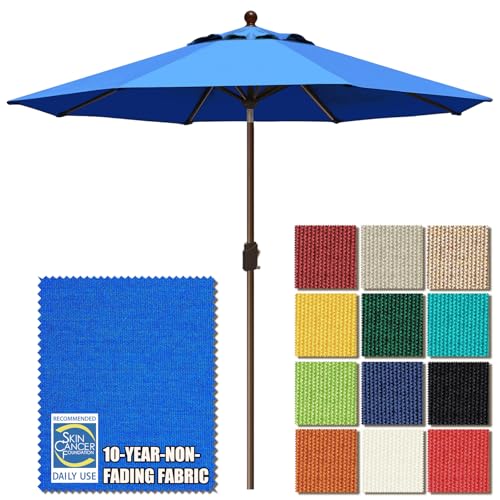EliteShade USA 10-Year-Non-Fading 9Ft Market Patio Umbrella, UPF 50+ UV Protection Performance Sun Umbrella, Heavy Duty Commercial Grade Outdoor Table Umbrella with Crank & Tilt, Windproof Vented Top for Garden, Pool, Deck and Outdoor Playsets, Royal Blue