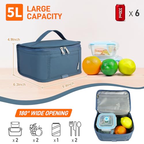 NOL Natural Organic Lifestyle Small Lunch Bag Mini Lunch Box Insulated Lunch Bag for Men/Women Leakproof Cooler Tote Bag Lightweight Nylon Waterproof Lunch Box For Work, Dusty blue - color: Dusty blue, size: Medium(5 Liters)