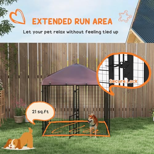 PawHut 4.6' x 4.6' x 5' Dog Kennel Outdoor with Waterproof Cover, Dog Playpen for Small and Medium-Sized Breeds, Chickens, Ducks, with Two Part Door Design, Brown