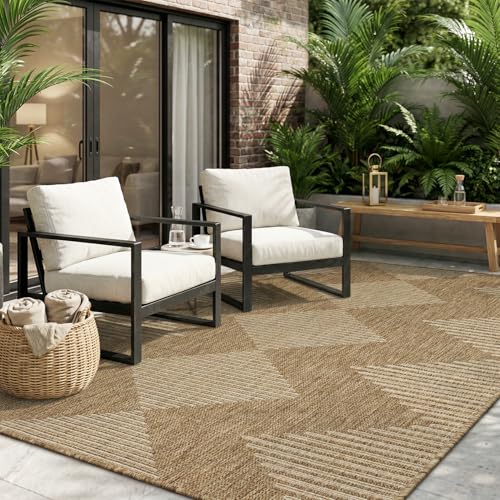 MontVoo-Polypropylene 2x3 ft Indoor Outdoor Entryway Rug Porch Rug Door Mats Rugs Small Accent, Textured Weave, Durable for High Traffic, Fade-Resistant, Non-Shedding, Boho Geometric Neutral Brown - color: Brown Beige, size: 2' x 3' (Rectangular)