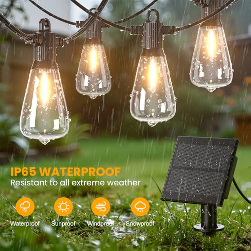 50FT Solar String Lights Outdoor Waterproof IP65 with USB-Charging , Solar Powered LED Patio Lights with 25+2 Shatterproof ST38 Edison Bulbs, Hanging Lights for Outside Backyard Garden Bistro Gazebo - size: Solar-50ft