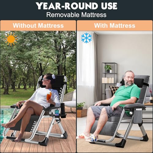 MOPHOTO Zero Gravity Chair, Outdoor Padded Lounge Chair with Side Table, Zero Gravity Recliner Chair, Outdoor Reclining Chair, Sturdy & Comfortable, Supports up to 440lbs - color: Grizzle Gray, style: Zero Gravity Chair