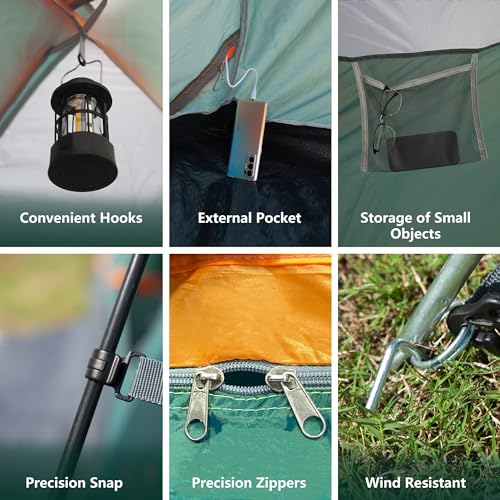 ASFANES Sundome Camping Tent with Rainfly, 2/4/6/10 Person Tent Sets Up in 10 Mins, Weatherproof Shelter for Camping, Festivals, Backyard, Sleepovers, & More - color: Army Green(2 People), size: 2 People