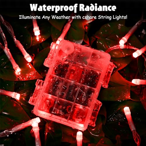 cshare String Lights Outdoor Waterproof 9.8ft 30 LED, Red Fairy Lights Battery Operated with Timer Clear Wire for Indoor & Outdoor Christmas Vanlentines Decorations Garland Party Garden - color: Red
