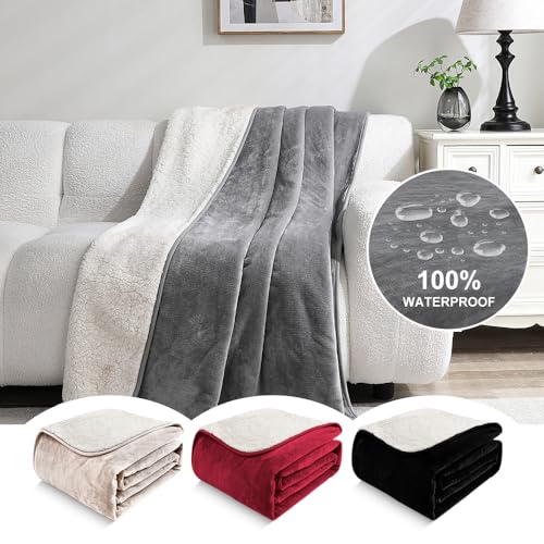 Waterproof Blanket for Pets – Ideal for Couch & Bed Splash Proof Sherpa Throw, Leakproof TPU Layer, Stain Resistant Washable Bed Protector – LightGray, 60"x40" - color: Lightgray, size: 60"Lx40"W