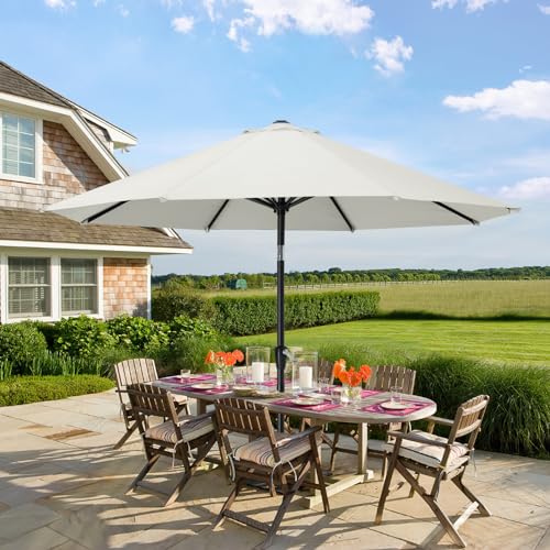 MASTERCANOPY 9FT Patio Umbrella with Push Button Tilt and Crank, Outdoor Market Umbrella with 8 Sturdy Ribs, UV Protection & Waterproof for Garden, Deck, Backyard, Pool (Light Beige) - color: light beige, size: 9FT