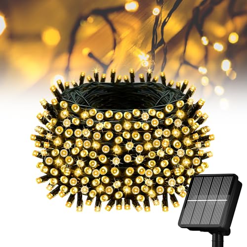 Flechllary Solar String Lights Outdoor Waterproof，39Ft 100 LED Solar String Lights with 8 Modes ，Solar Christmas Lights Outdoor for Yard, Fence, Balcony, Party,Christmas Tree Decorations (Warm White) - color: Warm White, size: 1 Pack 100 LED