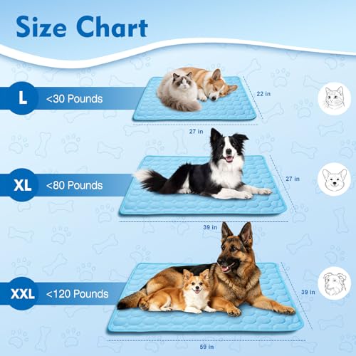SOMOYA Dog Cooling Mat (Q-Max>0.4) Pet Cooling Pads Blanket Sleeping Kennel Mat,Ice Silk Cool Mat Pad Breathable Dog Bed Mats Beach for Large Dogs Cats (Blue, 27x22 in) - color: Blue, size: 22x27 in