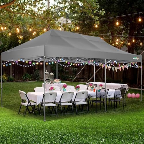 COBIZI 10x20 Heavy Duty Pop up Canopy Tent with 6 sidewalls Easy Up Commercial Outdoor Wedding Party Tents for Parties All Season Wind & Waterproof Gazebo Roller Bag, Light Grey(Frame Thickened) - color: Light Grey, size: 10x20 With 6 Sidewalls