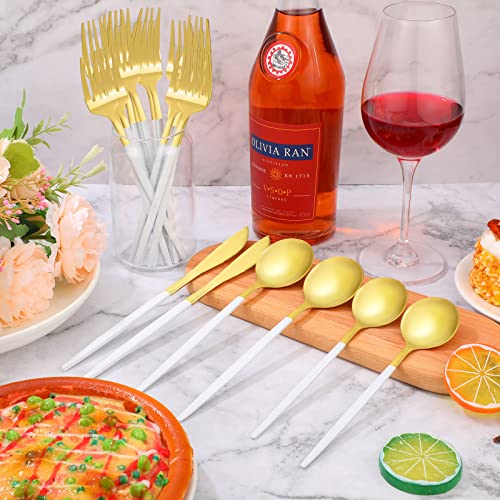 60 Pieces Stainless Steel Tableware Set Silverware Set Flatware Cutlery Utensils Spoon Fork Knives Service for 12 for Home Restaurant Apartment and Kitchens(White Gold) - color: White Gold