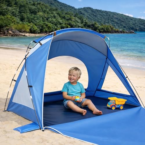 Beach Tent, Portable Sun Shelter for 2/3/4/6-8 Person with UPF 50+ UV Protection, Easy Setup Waterproof Beach Shade Canopy Cabana for Family Outdoor and Picnics, Fishing with Carrying Bag - color: Blue, size: Compact 1-2 Person