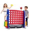 4-in-1 Giant 4-in-a-Row Connect Game Set with Basketball Hoop & Ring Toss – Height Adjustable Jumbo Outdoor Yard Game, Quick Release, for Kids & Adults – Red Mainboard with Blue Side Panels