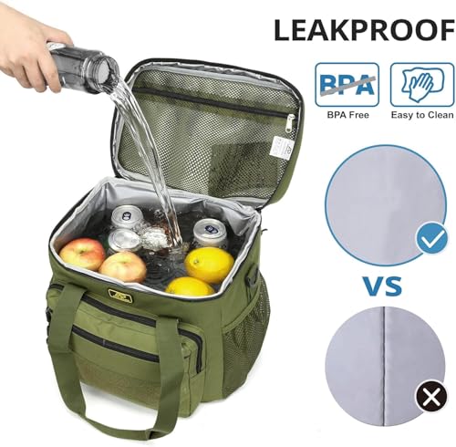 ATRIPACK Lunch Box for Men, Tactical Lunch Bag MOLLE Webbing Leakproof Insulated Large Lunch Cooler Women Adult Meal with Adjustable Shoulder Strap Durable Lunch Pail (Green) - color: Green, size: Large