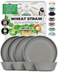 Grow Forward Premium Wheat Straw Plates and Bowls Sets - 8-Piece Wheat Straw Dinnerware Sets - Unbreakable & Reusable Microwave Safe Plastic Dinner Plates for Outdoors, RV, Camping Dishes - Feather - color: Feather Gray